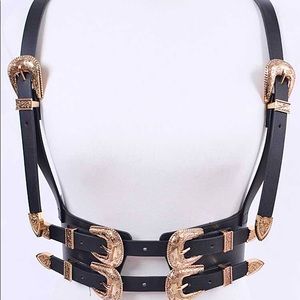 Western Black Leather Corset Harness Statement Belt